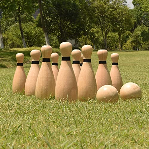 Long game NI-ROU Outdoor Giant Lawn Bowling Games Rubber Wooden Lawn Set Fun Sports Games Outside or Indoor for Family Adults and Kids Backyard Skittles Carrying Bag with 10 Pins and 2 Balls - size: Large
