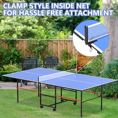 8FT Table Tennis Table with Net, Indoor/Outdoor Professional Ping Pong Table for Kids Adults, Folding Ping Pong Table, Complete Set with Paddles and Balls, School Playground Game Table - color: Blue