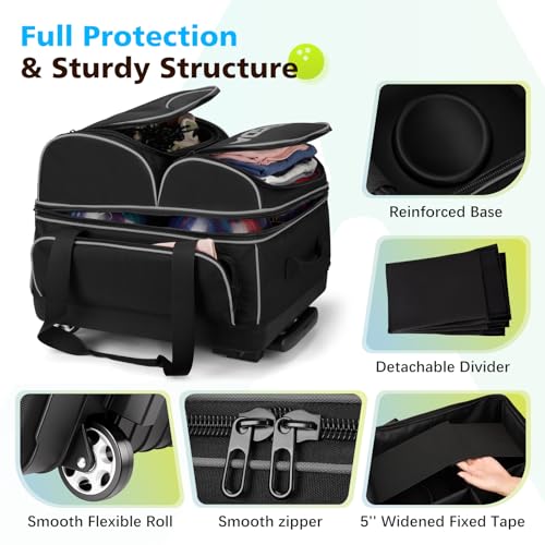4 Ball Bowling Bag with Wheels,Integrated Main Compartment,900D Heavy Duty Bowling Roller Bag with Shoe Compartment, Telescoping Handle,Multiple Accessory Pockets for League Tournament Travel