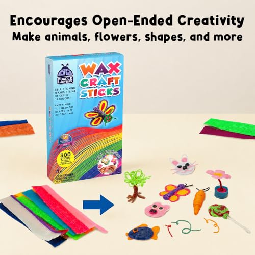 PURPLE LADYBUG 300 PCS Bendable Wax Craft Sticks in 2 Lengths - 6" and 12" Strips in 15 Colors Each, Mess-Free Road Trip Activity for Kids, Travel Toys for Car & Airplane for Kids Ages 4+