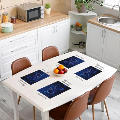 Erosebridal Gamepad 4 PCS of Placemats 12x18 Video Game Place Mat for Dining Table Boys Neon Lights Modern Non Slip Table Mats Dark Blue Geometric 3D - color: Dark Blue