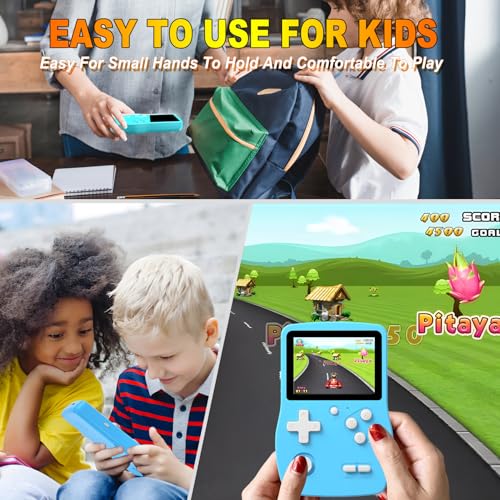 32 Bit Handheld Games for Kids Preloaded 139 Video Games, Portable Video Gaming Player with 3.0" IPS Screen and Rechargeable Battery, Mini Travel Games Electronic Gifts Toys for Boys Girls, Blue - color: Blue