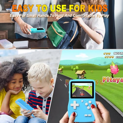 32 Bit Handheld Games for Kids Preloaded 139 Video Games, Portable Video Gaming Player with 3.0" IPS Screen and Rechargeable Battery, Mini Travel Games Electronic Gifts Toys for Boys Girls, Blue - color: Blue