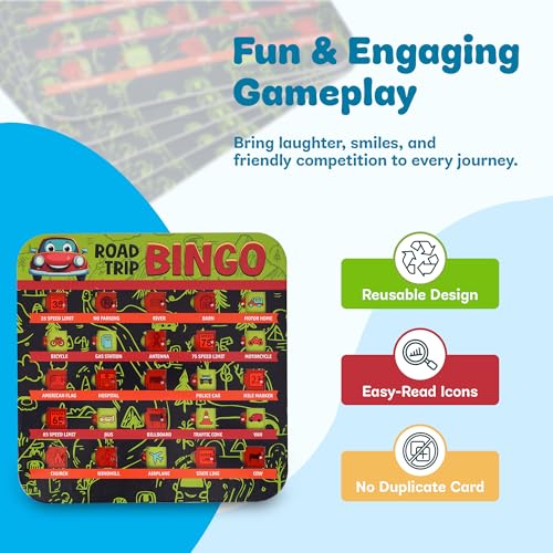 GSM Brands Car Bingo Travel Games for Kids – Fun Road Trip Scavenger Hunt Card Game (5 Pack)