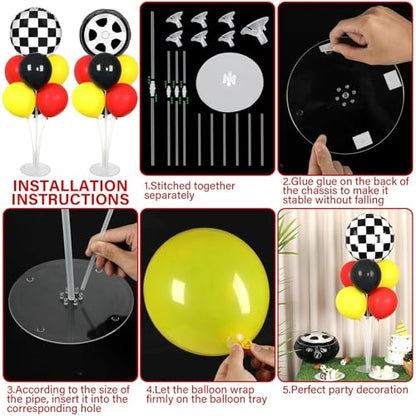 Race Car Party Balloons Stand Kit 2 Sets With 2 Checkered Foil Balloon Racing car Party Balloon Red Black Yellow Race Car Birthday Party Decor Set For Boys Let's go Racing New Year Party Decorations - style: Race Car