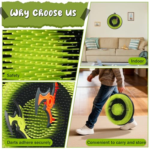 Axe Throwing Game for Backyard, Bristle Target Board with Throwing Stars, Ax Throwing Game Set for Adults and Kids, Portable for Party Holiday and Birthday Gifts