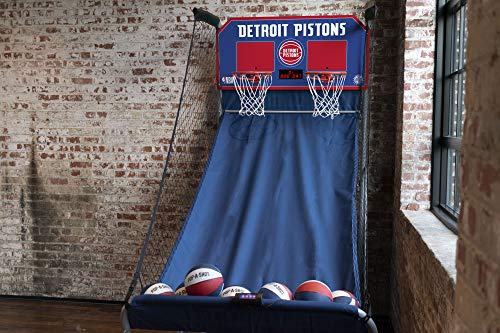 Pop-A-Shot - Home Dual Shot Arcade Basketball Game with NBA Graphics l Sensor Scoring l 16 Game Modes l 7 Balls l Foldable Storage l for All NBA Fans - style: Detroit Pistons