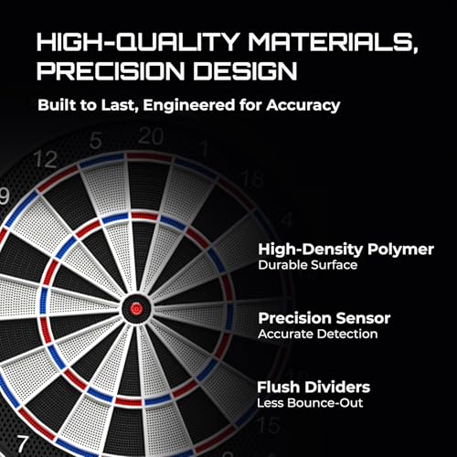 FunVision Electronic Dart Board with 7" Smart Touchscreen, Soft Tip Dartboard Set 19 Games and 883 Variations for 8 Players- Cyber Player AI & Practice Modes