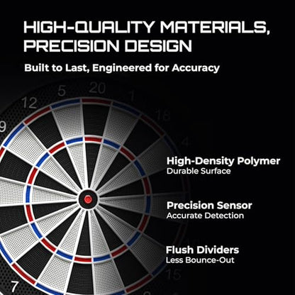 FunVision Electronic Dart Board with 7" Smart Touchscreen, Soft Tip Dartboard Set 19 Games and 883 Variations for 8 Players- Cyber Player AI & Practice Modes