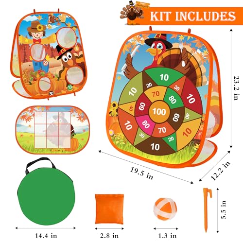 Fall Thanksgiving Bean Bag Toss Games for Kids, Fall Festival Party Games Outdoor Indoor Turkey Dart Board for Kids Carnival Games Toys Thanksgiving Party Favors for Boys Girls Family Yard Games
