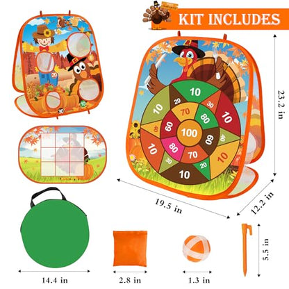 Fall Thanksgiving Bean Bag Toss Games for Kids, Fall Festival Party Games Outdoor Indoor Turkey Dart Board for Kids Carnival Games Toys Thanksgiving Party Favors for Boys Girls Family Yard Games