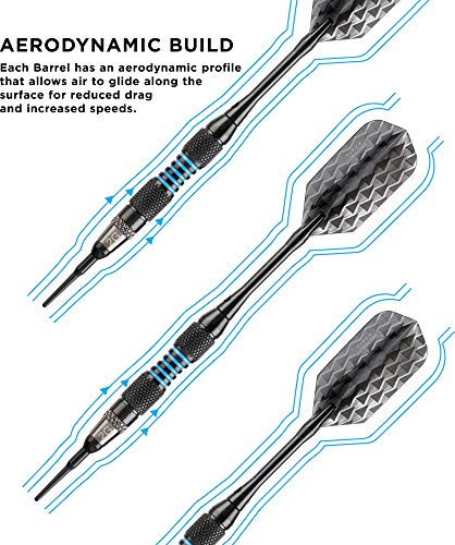 Viper by GLD Products Bobcat Adjustable Weight Soft Tip Darts with Storage/Travel Case - size: 16 Grams (Adjustable to 18 and 19 Grams), style: Black Coated Brass with Blue Rings