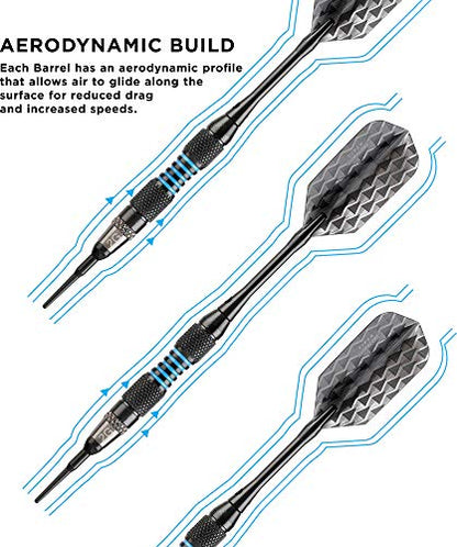 Viper by GLD Products Bobcat Adjustable Weight Soft Tip Darts with Storage/Travel Case - size: 16 Grams (Adjustable to 18 and 19 Grams), style: Black Coated Brass with Blue Rings