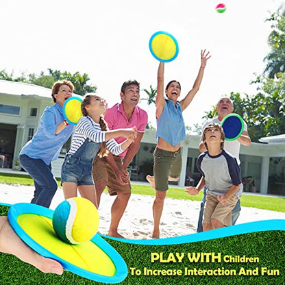 Charniol Kids Toys Toss and Catch Game Set Beach Game Outdoor Ball Sports Games Toss and Catch Ball Nylon Toys for Kids Adults (Blue Yellow,Blue Green,12 Paddles 6 Balls) - color: Blue Yellow,blue Green