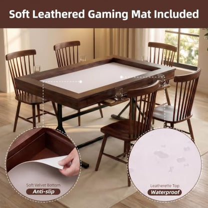 ARTETHYS Board Game Table with Mat & Removable Top Panels for 4-6 Players | 62"x38" Convertible Dining to Gaming Table,Big Card Table with 6 Cup Holders & Hobby Tray for Poker,Family Gatherings