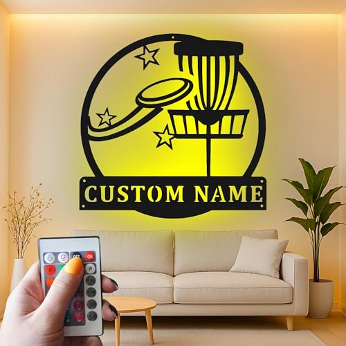 Custom Disc Golf Basket Led Light Metal Wall Art Personalized Gift for Disc Golfers Game Room Decor 4