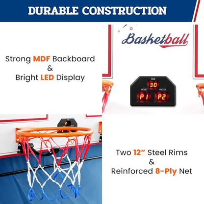 BAGAIL Basketball Arcade Game, Electronic Basketball Shooting Game with 8 Game Modes, Arcade Sounds, Foldable Frame, 4 Balls, Inflation Pump, Ideal Indoor Sport Games for All Players - Dual Shots - style: Dual Shots