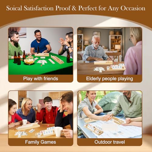 Soopotay Upgraded 2-4 Players Rummy Game, 106 Melamine Tiles, 4 Wooden Racks, Premium Portable Case, Drawstring Bags, Tile Board Games for Adults, Birthday Gifts for Men Women Dad Mom - style: 2-4 Players