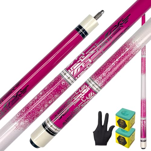 57 Inch Pool Cue Stick - 13mm Fiber Ferrule Tip, Maple Birch Wood Billiard Cue with Chalk & Glove | Explosion-Proof Joint for Home, Bar, Billiard Hall - style: Maple Birch Wood Billiard Cue-Pink