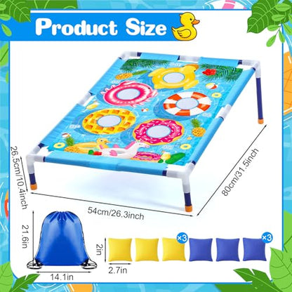 Bean Bag Toss Game for Kids, Summer Outdoor Portable Cornhole Set with Bean Bags, Toddler Indoor Toys, Yard Toss Games for Boys Girls Camping Family Fun Swimming Ring Pattern