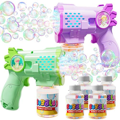 EagleStone Bubble Guns Bubble Machine for Toddlers, 10,000 Bubbles/Min Automatic Bubble Blower with Lights, 4 Pre-Filled Solutions, Light Up Bubble Blaster Outdoor Easter Birthday Gifts for Boys Girls - color: Green,purple