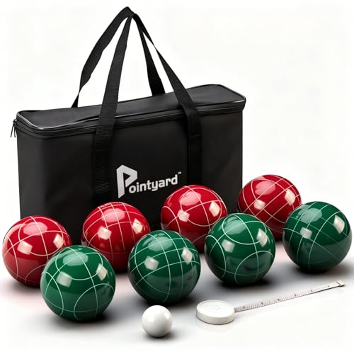 Bocce Ball Set 90mm Regulation Size - 8 Premium Resin Balls with Pallino, Carrying Bag, Measuring Tape - Outdoor Lawn Game for Adults, Seniors, Family - Backyard Beach Park Yard Game