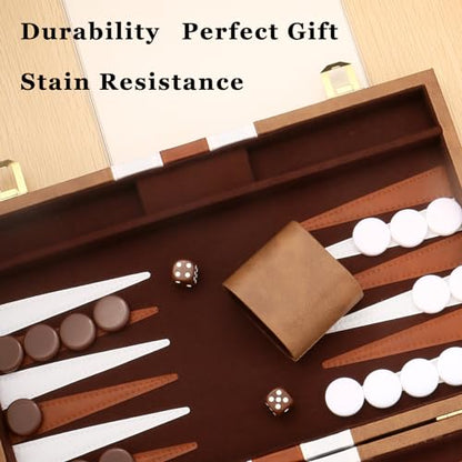 Backgammon Set - Classic Board Game with Premium Leather Case - Portable Travel Strategy Backgammon Game Set for Adults, Kids (18inch, Khaki) - color: Khaki, style: 18inch