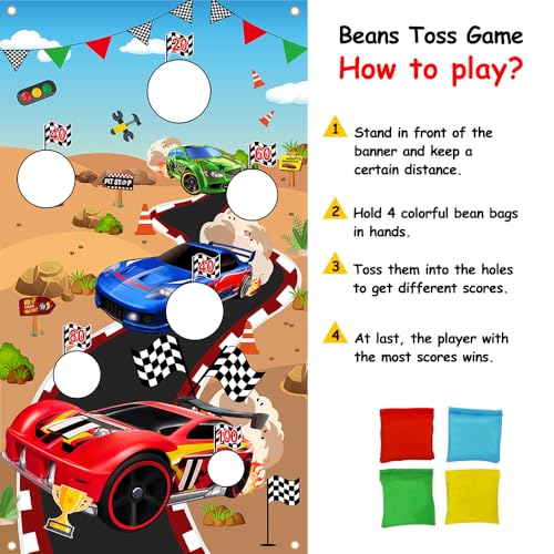 Vuzvuv Toss Games Banner with 4 Bean Bags and 5 Scores Holes for Race Car Party Favors, Adults Birthday Party Decorations