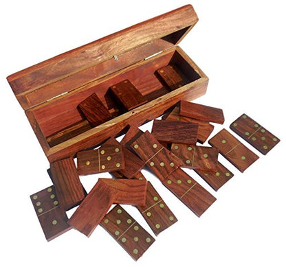 TOSQP27 Gift Domino Set Family Board Game 28 Piece Dominoes Tiles Handcrafted Classic Numbers Table Game Indoor Outdoor with Wooden Storage Case