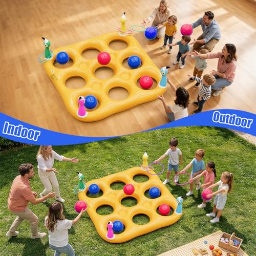 Flamingo Pool Toys Games Set, 2-in-1 Giant Inflatable Tic Tac Toe Float Game & Ring Toss Game with 10 Balls & 6 Rings, Outdoor Summer Fun Beach Yard Swimming Pool Games for Adults Teens Kids 6+ - style: Flamingo