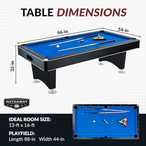 Hathaway Hustler Tournament Pool Table – Includes Cue Sticks, Billiard Balls, Automatic Ball Return – Perfect for Competitive Players and Family Games Room - size: 8-Feet