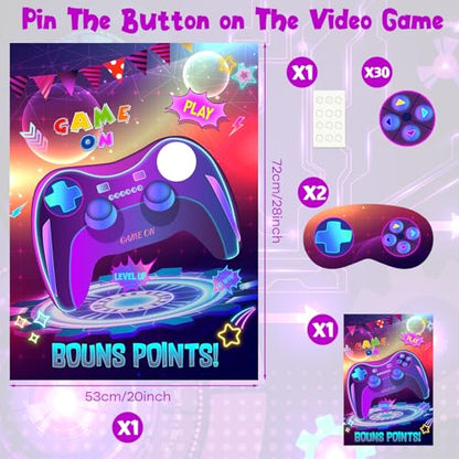 PLULON Pin The Button on The Video Game Party Game Kids Birthday Big Poster with Controller Button Stickers for Classroom Party Favors Decorations Boys Birthday Playing Party Supplies - style: Video Game