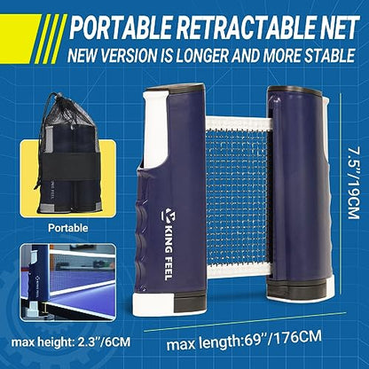 Upgrade Retractable Ping Pong Net (Up to 2.3" Thickness) Portable Table Tennis Net for Any Table,Premium Table Tennis Accessories,Indoor or Outdoor Family Game