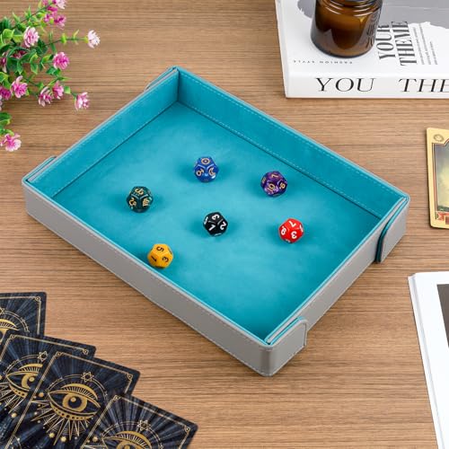 PU Leather Dice Tray Magnetic Folding Dice Rolling Mat with Felt Lining for Dice Games Portable Tabletop Board Games Tray, Grey and Blue - color: Grey&blue