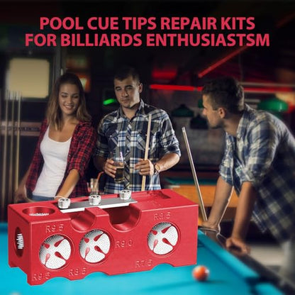 11-in-1 Billiards Pool Cue Tip Shaper, Pool Cue Tips Replacement Kit, Pool Cue Tips,Pool Cue Tip Tool for Replacement and Shaping Cue Tips - color: Red