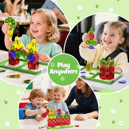 Mini Magnetic Tiles - 26PCS Travel Magnetic Building Set with Storage Iron Box, STEM Educational Toys for Kids Ages 3+ Portable Construction Toys for Toddlers Boys & Girls - style: 26PCS Green