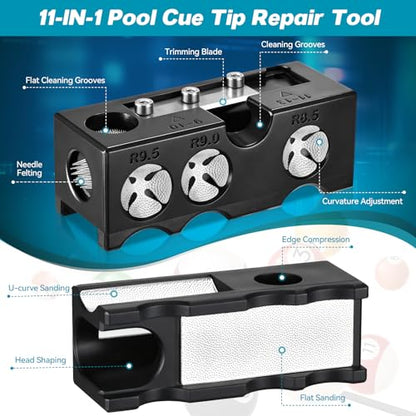11-in-1 Pool Cue Tips Shaper, Pool Cue Tips Replacement Kit, Pool Cue Repair Kit for Billiard Enthusiasts