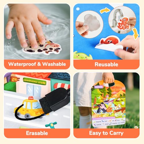 JoyCat Reusable Sticker Book Set (4-Pack), Kids Sticker Activity Books, 120+ Stickers for Toddlers, Travel Toys for Car Airplane Road Trips, Preschool Educational Learning Gifts for Boys Girls - style: 4-Pack: Mixed Themes