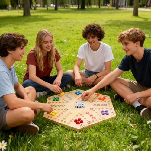 Wahoo Marble Board Game - Extra Large 23.6 Inches Game Board for 4 and 6 Players, Classic Family Fun with 30 Marbles, 6 Dice, Storage Bag & Gift Box, Bright Colors. (Extra Large, Log) - color: Extra Large, Log