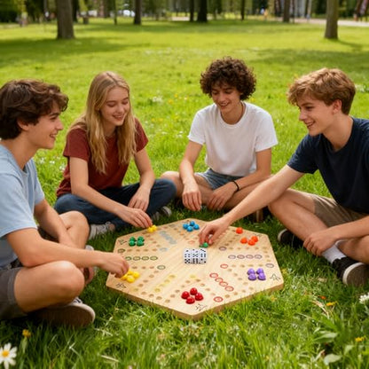 Wahoo Marble Board Game - Extra Large 23.6 Inches Game Board for 4 and 6 Players, Classic Family Fun with 30 Marbles, 6 Dice, Storage Bag & Gift Box, Bright Colors. (Extra Large, Log) - color: Extra Large, Log