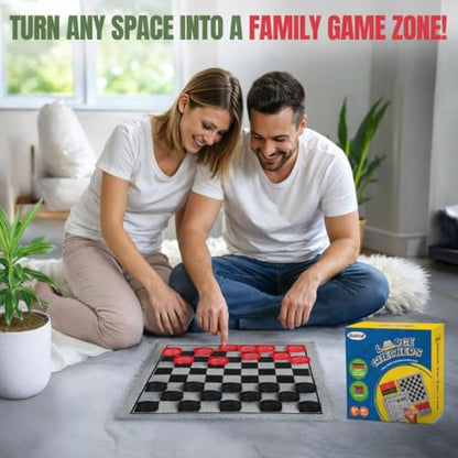 Bolaball 3-in-1 Jumbo Checkers & Tic Tac Toe Game Set with Carry Bag – Giant Outdoor Board Games, Family Games, Reversible 13" x 13" Board, 24 Easy-Grip Chips - style: Large Checker
