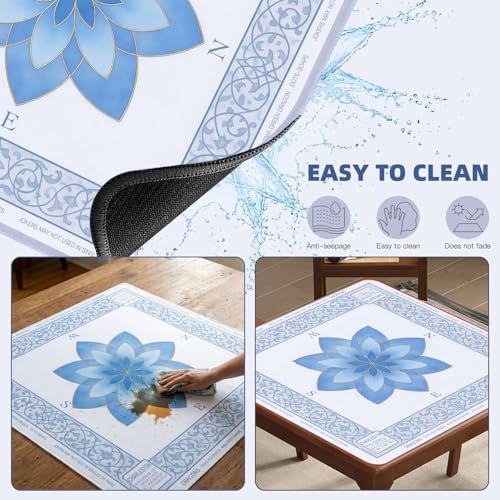 ARELUX Neoprene Mahjong Mat with Carrying Bag 32"x32" No Creases Rolled Shipping American Mat with Charles Rules Anti-Slip & Noise Reduction Table Cover for Poker, Card & Board Game(Light Blue) - color: Light Blue