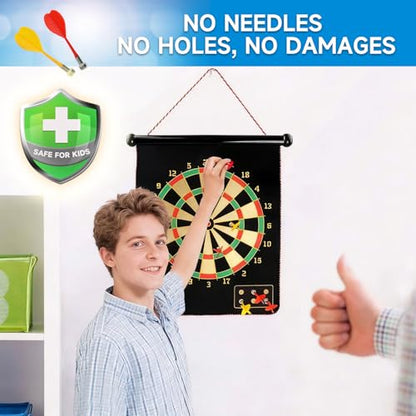 GSE Games & Sports Expert Double-Sided Magnetic Dart Board for Indoor/Outdoor. Magnetic Baseball/Dartboard Game Set with 6 Safe Darts