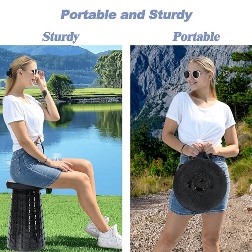 ALEVMOOM XXL Collapsible Stool with Thick Cushion,Taller 19.7" Wider 11.8" Camping Chair More Sturdy Capacity 1000LBS,Portable Telescoping Adjustable Stool for Garden Fishing Hiking BBQ (Large Black) - color: Large Black