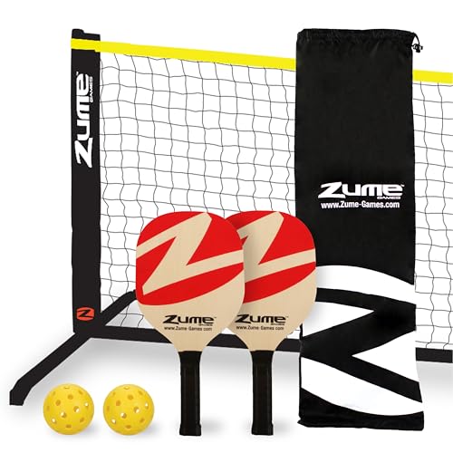 Zume Games Pickleball Set – Complete Portable Pickleball Kit with 12' Net, 2 Wooden Paddles, 2 Balls & Carry Case – Beginner-Friendly Outdoor Game for Driveways, Parks, Tailgates & Backyard Fun