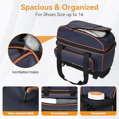 2 Ball Bowling Bag with Wheel,900D Oxford Waterproof PU,Dual Roller Bowling Bag with Sturdy Frame,Large Shoe Compartment Fits Up to Men’s 16,Rolling Bowling Tote, Handle Extends to 39.5" - color: Blue