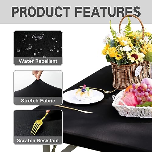 Square Fitted Table Cover Elastic Tablecloth Stretch Spandex Tables Top Cover Table Topper Cap for Dining Kitchen Home Party Black 34X34 Inch - color: Black, size: 34" x 34" (Square)