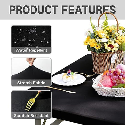 Square Fitted Table Cover Elastic Tablecloth Stretch Spandex Tables Top Cover Table Topper Cap for Dining Kitchen Home Party Black 34X34 Inch - color: Black, size: 34" x 34" (Square)