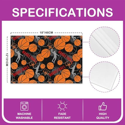 Basketball Table Placemats Set of 4,Basketball Court Place Mats 12x18 Inch for Kitchen Table,Ball Sports Games Themed Washable Mats Suitable for Restaurant - color: Black Grey Yellow