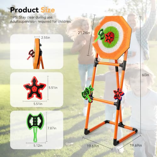 Axe Throwing Game for Backyard with 6 Axes & 6 Throwing Stars | 60 Inch Tall, 4-in-1 Plastic Axe Throwing Game, Large Yard Games for Kids and Adults
